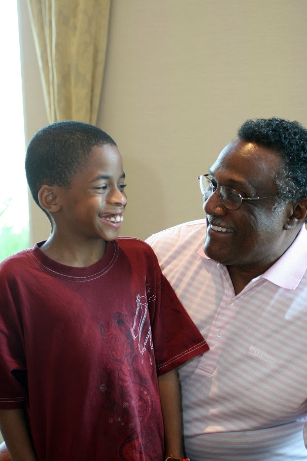 Son looking at dad